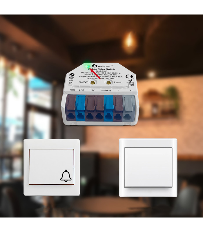 Przekaźnik beznapięciowy 16A 230VAC 12-48VDC ZigBee TUYA do bramy pieca