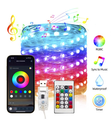 Inteligentne Lampki choinkowe RGB IC PŁYNĄCE 10m 100 LED aplikacja