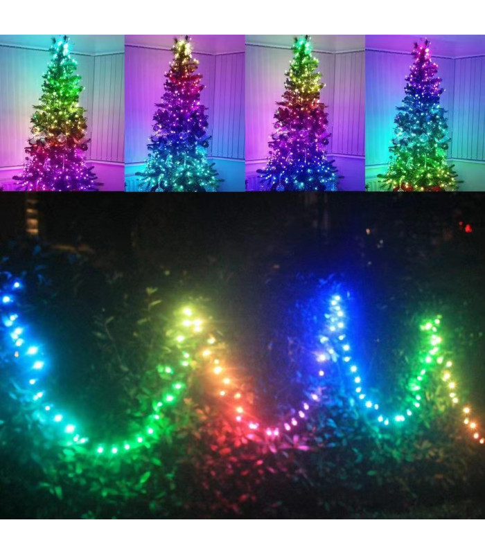 Inteligentne Lampki choinkowe RGB IC PŁYNĄCE 10m 100 LED aplikacja