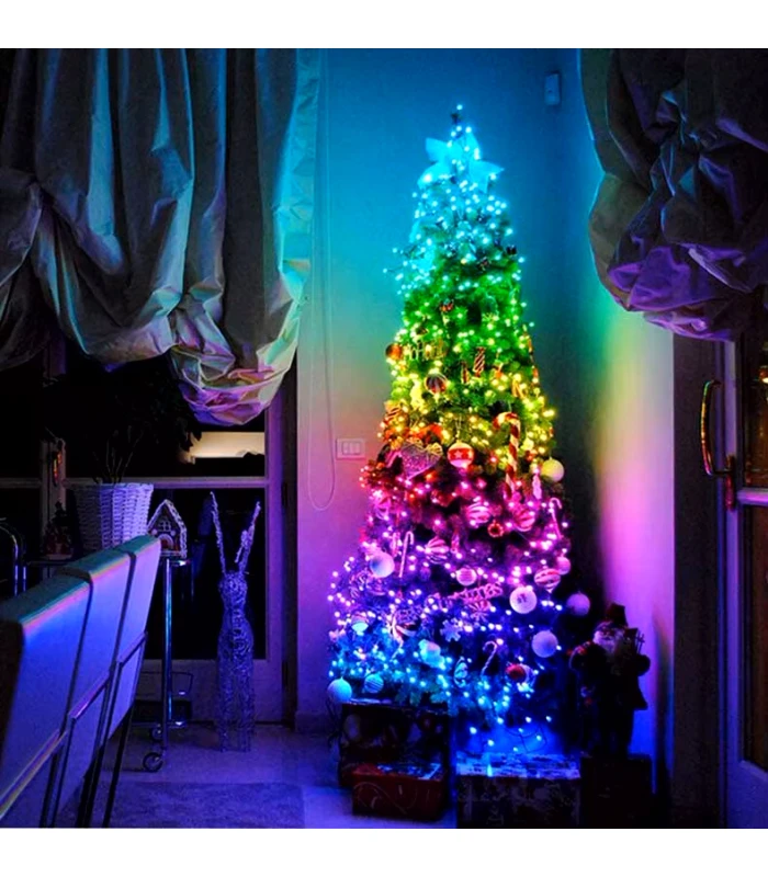 Inteligentne Lampki choinkowe RGB IC PŁYNĄCE 10m 100 LED aplikacja