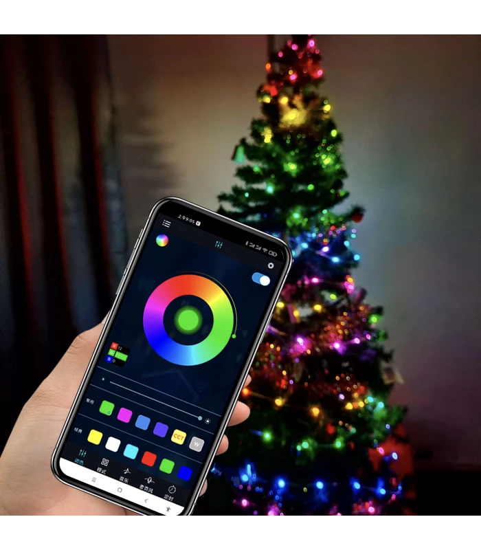 Inteligentne Lampki choinkowe RGB IC PŁYNĄCE 10m 100 LED aplikacja