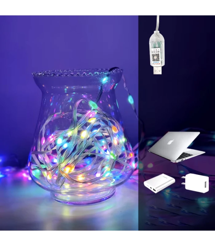 Inteligentne Lampki choinkowe RGB IC PŁYNĄCE 10m 100 LED aplikacja