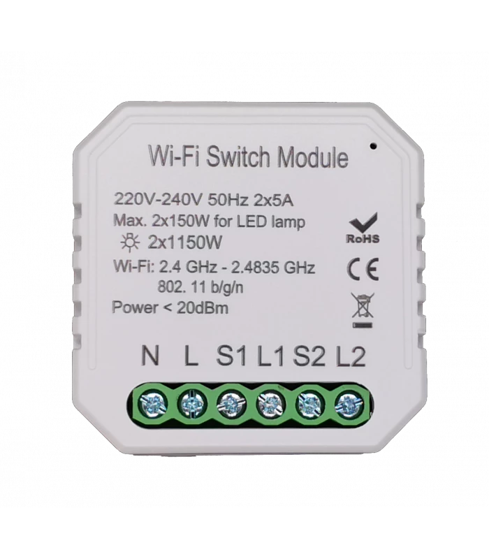 Podwójny przekaźnik WiFi do puszki 2300W TUYA