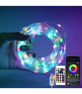 Inteligentne Lampki choinkowe RGB IC PŁYNĄCE 10m 100 LED aplikacja