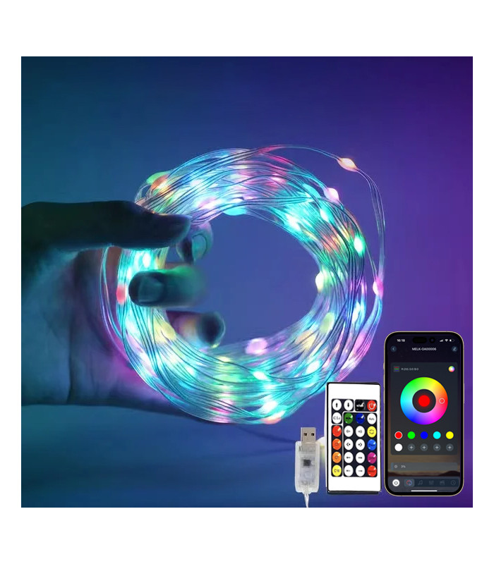 Inteligentne Lampki choinkowe RGB IC PŁYNĄCE 10m 100 LED aplikacja