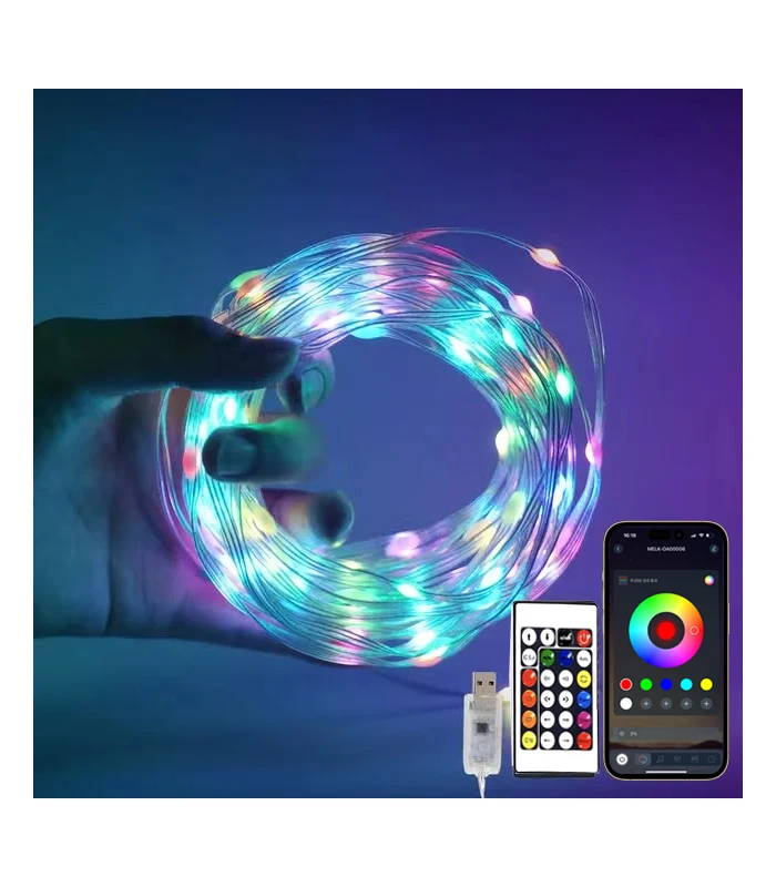 Inteligentne Lampki choinkowe RGB IC PŁYNĄCE 10m 100 LED aplikacja