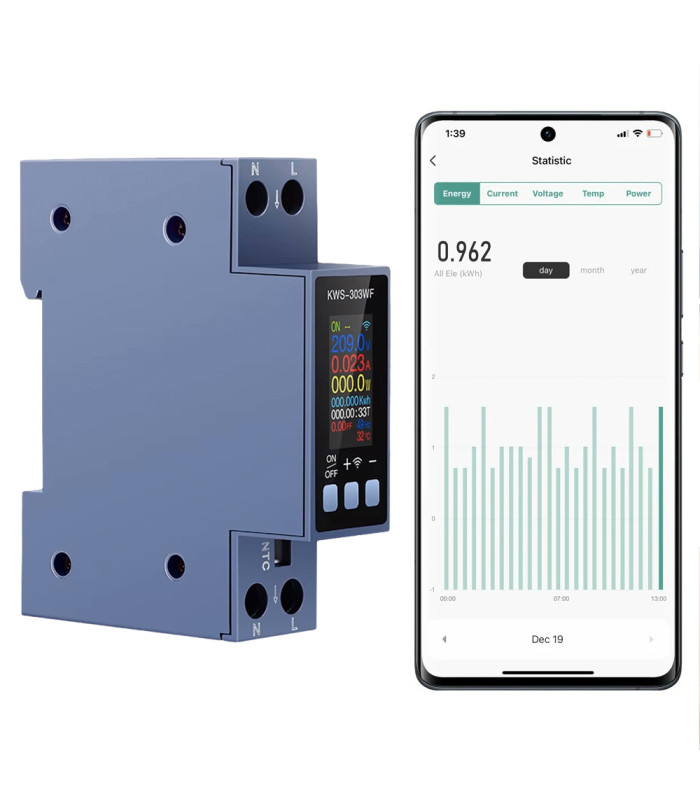 Licznik WiFi TUYA energii prądu watomierz przekaźnik 40A LCD na szynę DIN