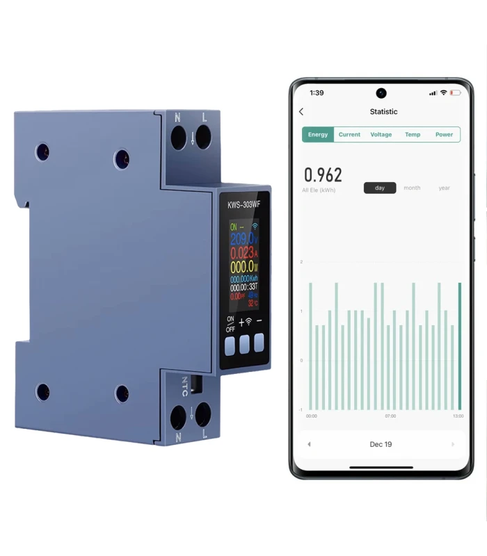 Licznik WiFi TUYA energii prądu watomierz przekaźnik 40A LCD na szynę DIN