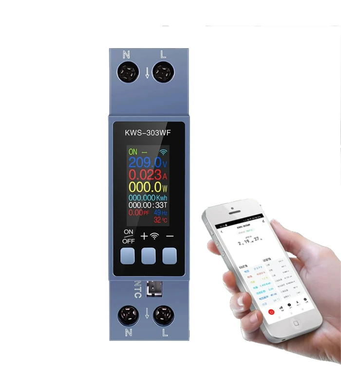 Licznik WiFi TUYA energii prądu watomierz przekaźnik 40A LCD na szynę DIN