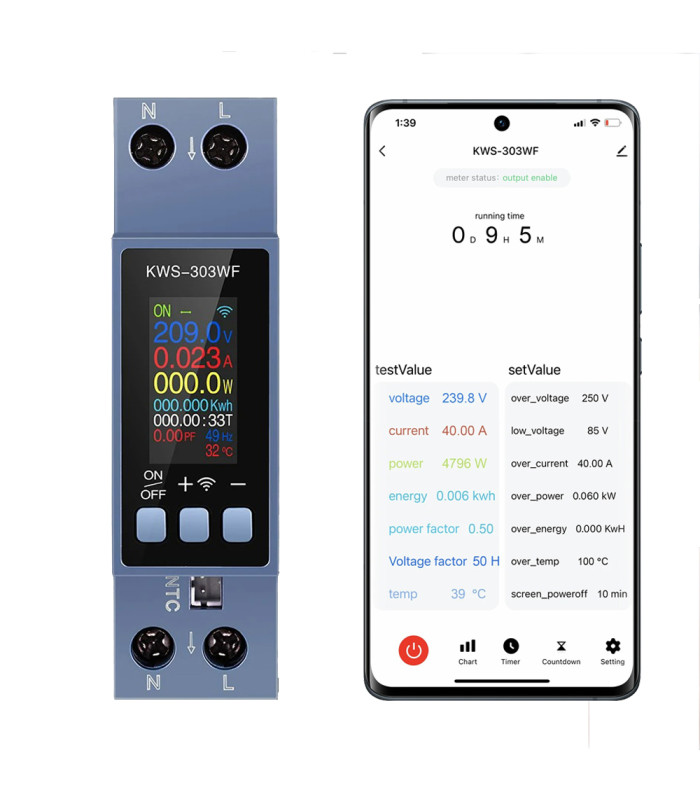 Licznik WiFi TUYA energii prądu watomierz przekaźnik 40A LCD na szynę DIN