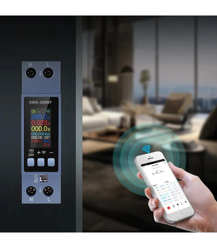 Licznik WiFi TUYA energii prądu watomierz przekaźnik 40A LCD na szynę DIN