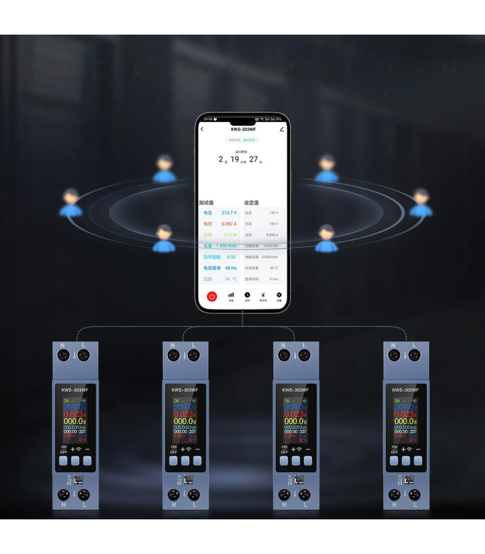 Licznik WiFi TUYA energii prądu watomierz przekaźnik 40A LCD na szynę DIN