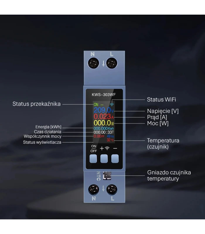 Licznik WiFi TUYA energii prądu watomierz przekaźnik 40A LCD na szynę DIN