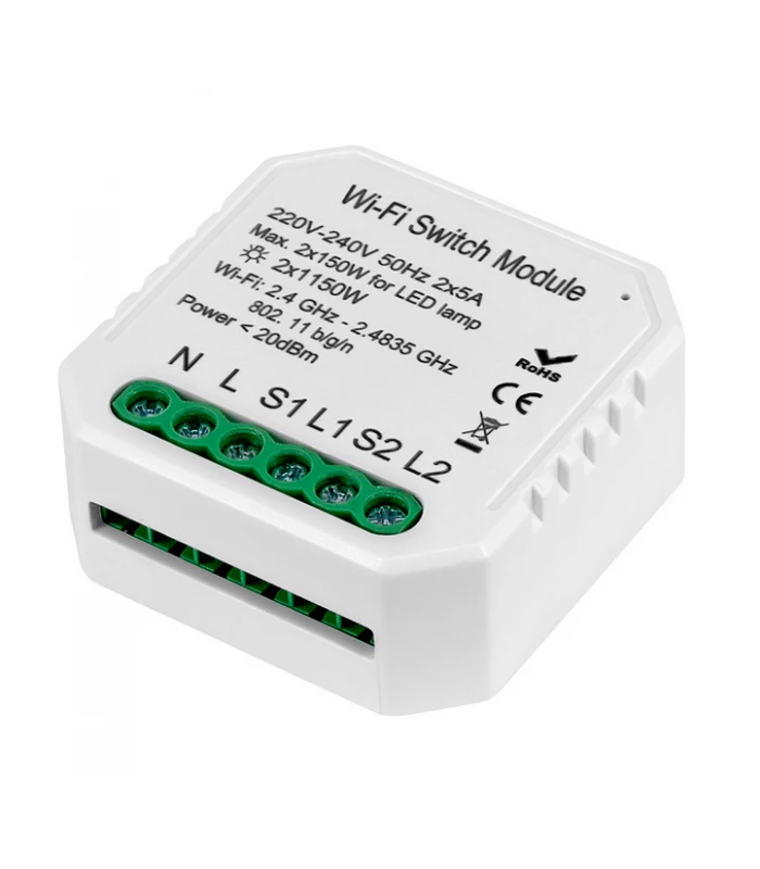 Podwójny przekaźnik WiFi do puszki 2300W TUYA