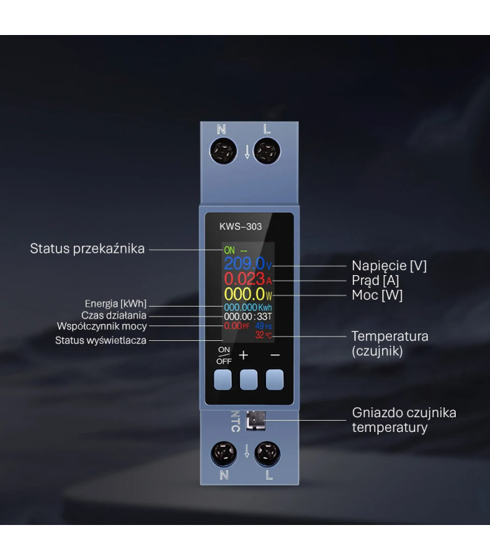 Licznik energii elektrycznej z przekaźnikiem 40A i wyświetlaczem LCD