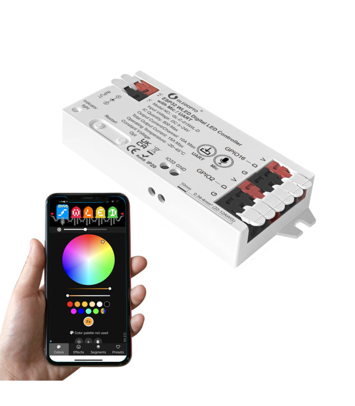 Sterownik WLED Magic Pixel RGBIC WiFi ESP32 Home Assistant WS281x MIKROFON