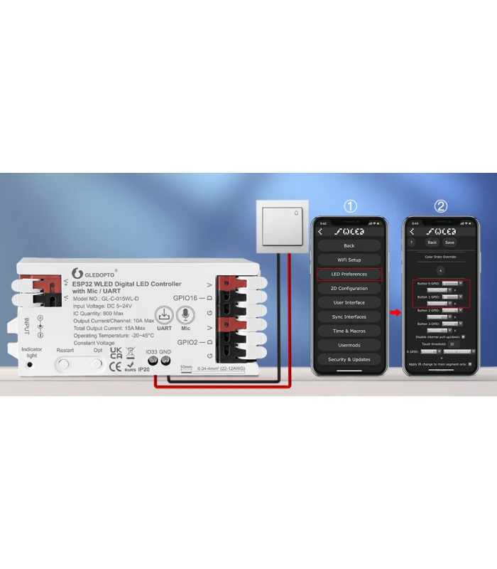 Sterownik WLED Magic Pixel RGBIC WiFi ESP32 Home Assistant WS281x MIKROFON