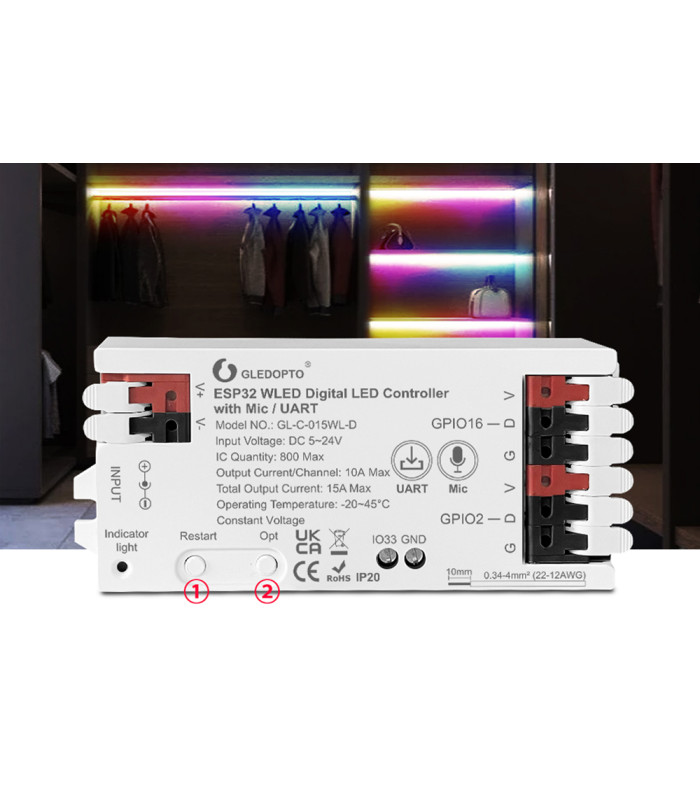 Sterownik WLED Magic Pixel RGBIC WiFi ESP32 Home Assistant WS281x MIKROFON