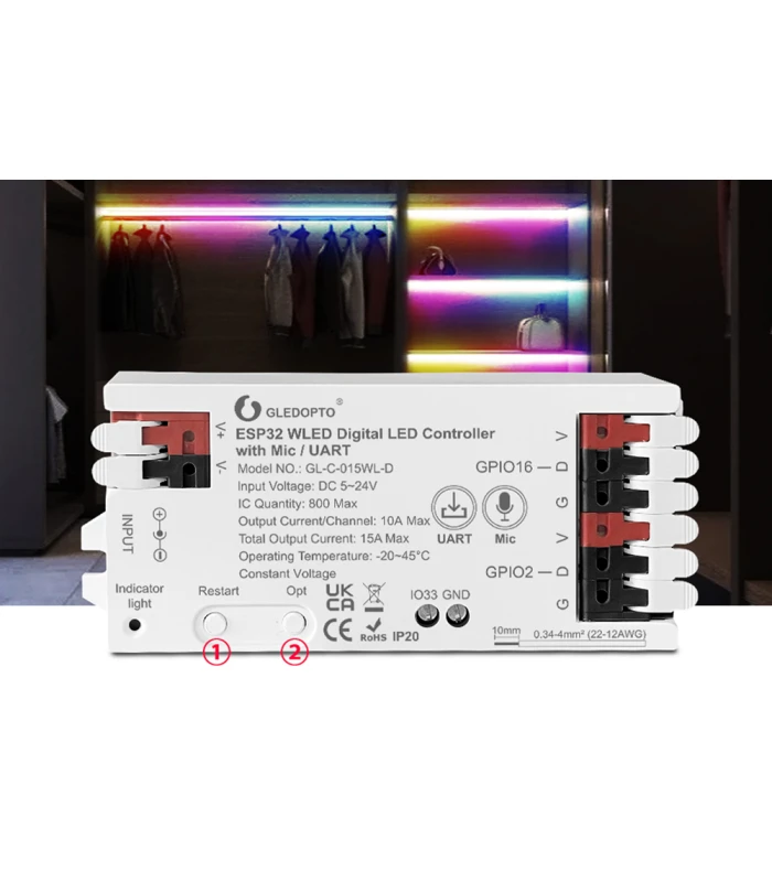 Sterownik WLED Magic Pixel RGBIC WiFi ESP32 Home Assistant WS281x MIKROFON