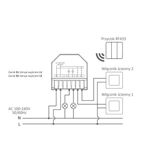 Podwójny MINI Przekaźnik 2x5A do puszki ZDALNE STEROWANIE RF433MHz