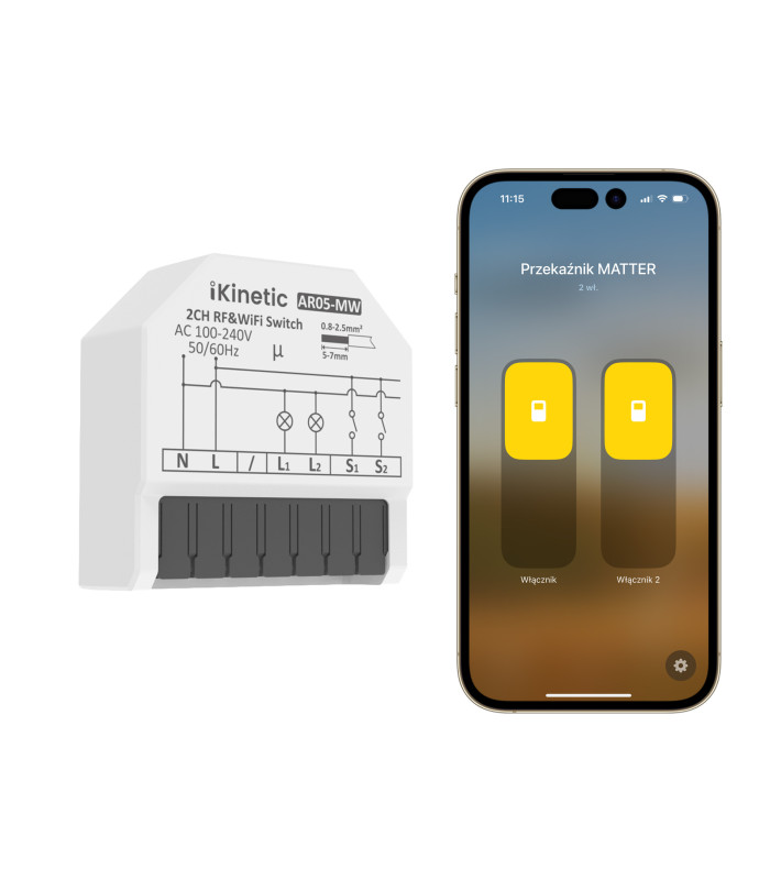 Podwójny Przekaźnik WiFi MATTER RF433 Apple HomeKit Google Home