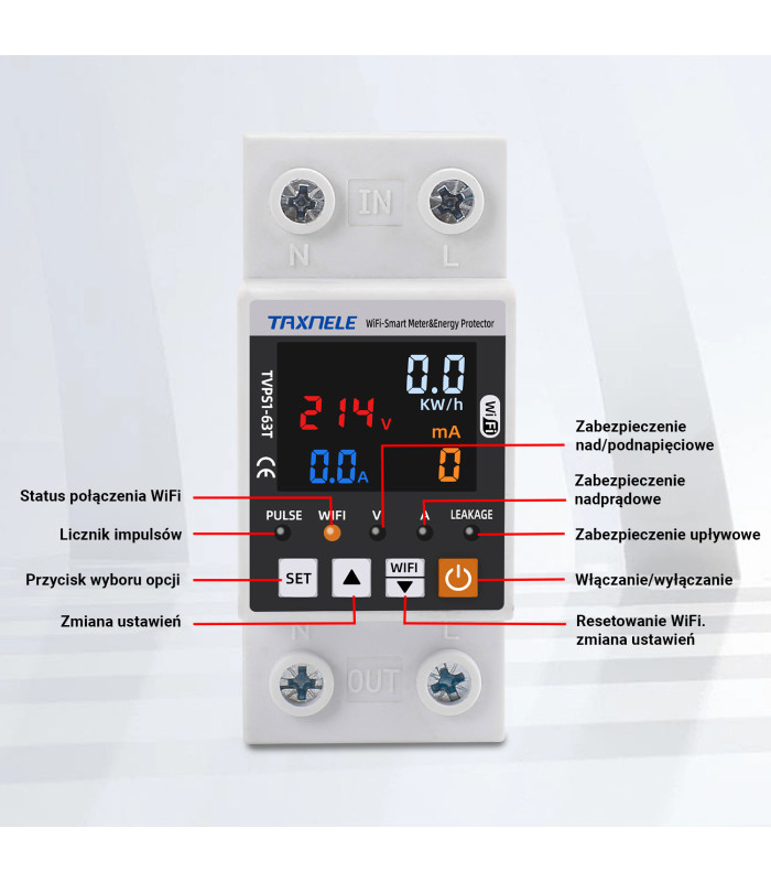 Inteligentny licznik miernik energii prądu mocy TUYA WiFi