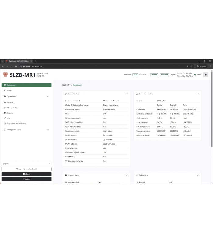 Koordynator ZigBee SLZB-MR1 Multiradio Thread CC2652P7 EFR32MG21 PoE
