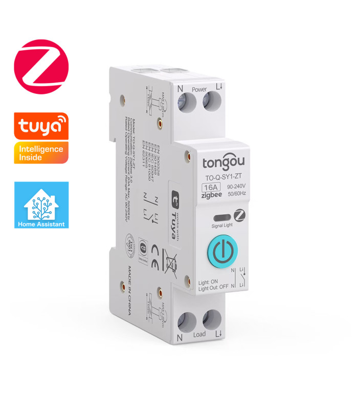 Przekaźnik ZigBee 16A na szynę DIN włącznik TUYA Home Assistant ZigBee2MQTT