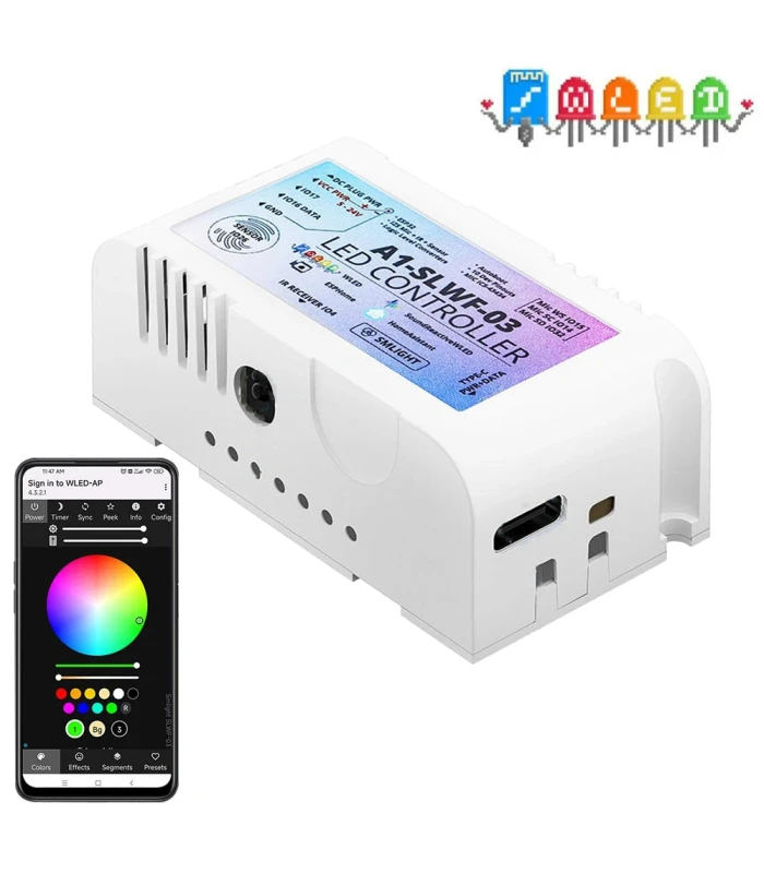 Sterownik SLWF-03 WLED Pixel LED WiFi ESP32 Home Assistant MQTT UART USB-C