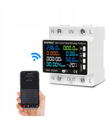 Inteligentny licznik energii prądu watomierz przekaźnik 63A LCD TUYA WiFi