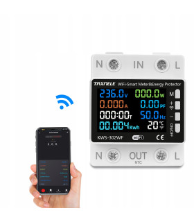 Inteligentny licznik energii prądu watomierz przekaźnik 63A LCD TUYA WiFi