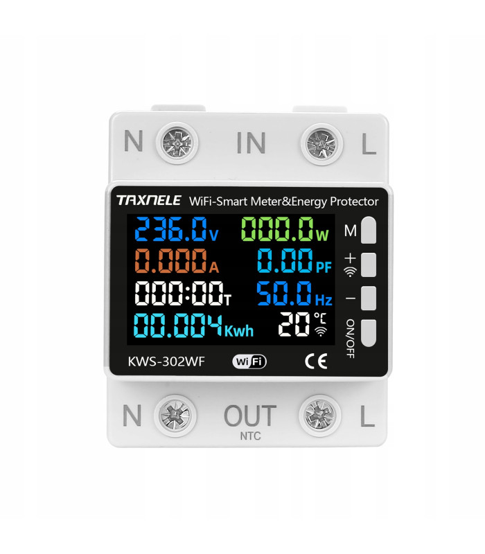 Inteligentny licznik energii prądu watomierz przekaźnik 63A LCD TUYA WiFi