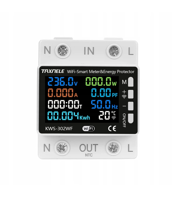 Inteligentny licznik energii prądu watomierz przekaźnik 63A LCD TUYA WiFi