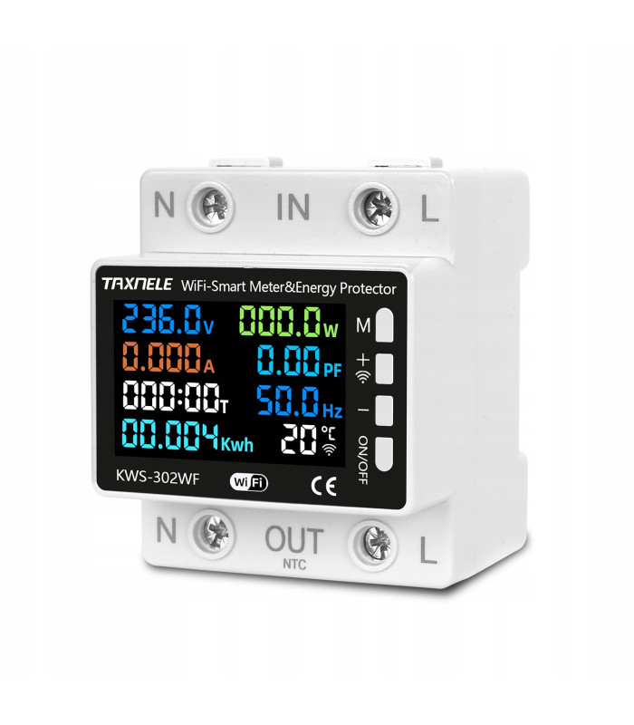 Inteligentny licznik energii prądu watomierz przekaźnik 63A LCD TUYA WiFi