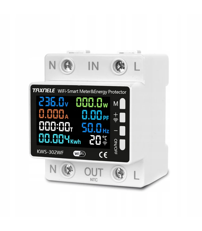 Inteligentny licznik energii prądu watomierz przekaźnik 63A LCD TUYA WiFi