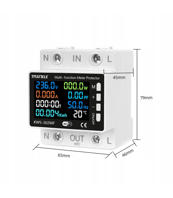 Inteligentny licznik energii prądu watomierz przekaźnik 63A LCD TUYA WiFi
