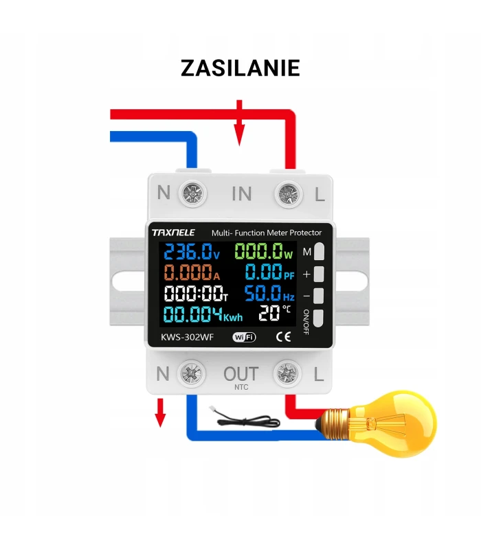 Inteligentny licznik energii prądu watomierz przekaźnik 63A LCD TUYA WiFi