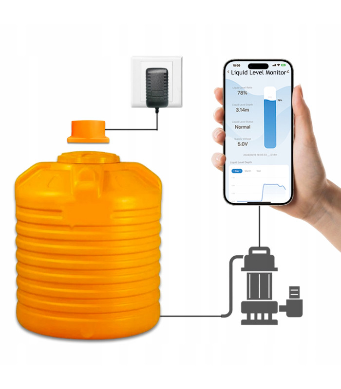 Czujnik poziomu cieczy wody napełnienia zbiornika WiFi TUYA głębokość do 5m