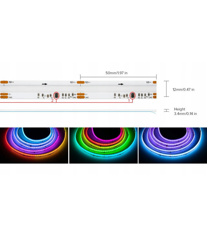 Cyfrowa taśma LED COB Magic Pixel WLED WS2811 RGBIC 720 LED/m 24V IP20 5m