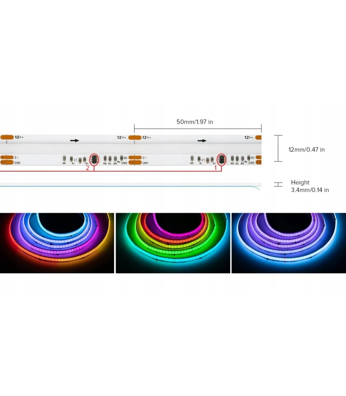 Cyfrowa taśma LED COB Magic Pixel WLED WS2811 RGBIC 720 LED/m 24V IP20 5m
