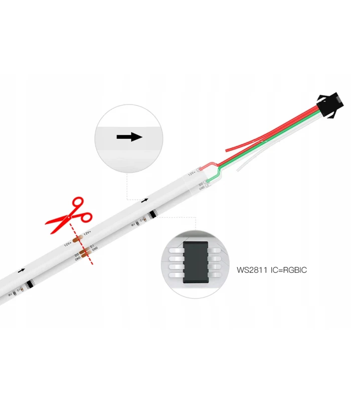 Cyfrowa taśma LED COB Magic Pixel WLED WS2811 RGBIC 720 LED/m 24V IP20 5m