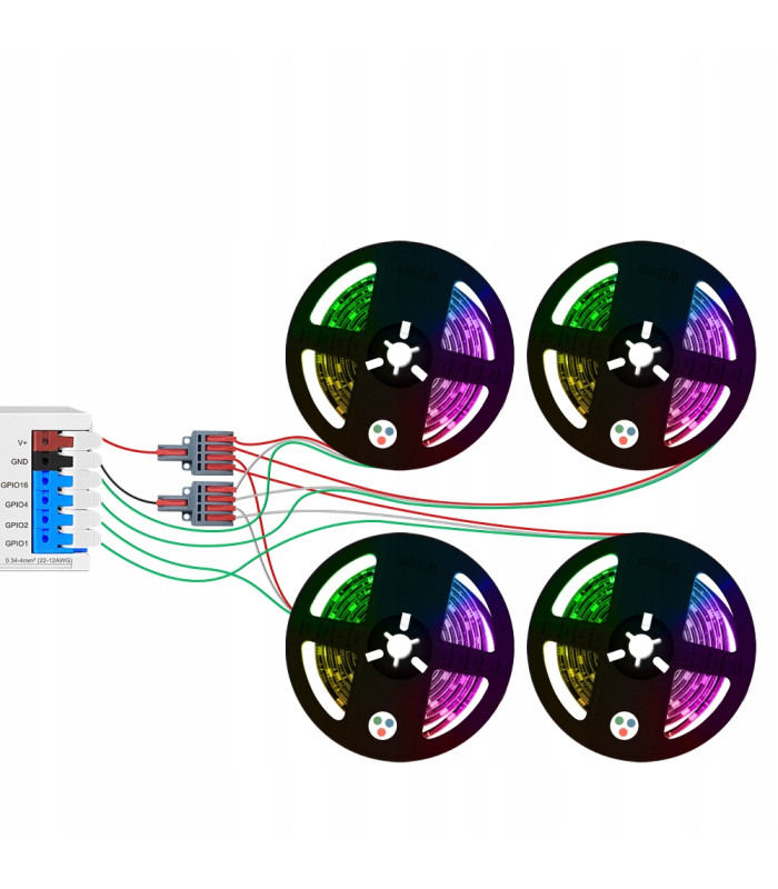 Sterownik LED WLED RGB WiFi ESP32 Home Assistant WS281x MIKROFON - 4 KANAŁY