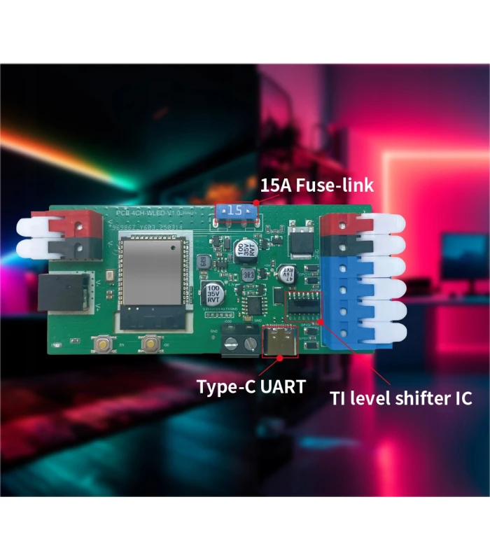 Sterownik LED WLED RGB WiFi ESP32 Home Assistant WS281x MIKROFON - 4 KANAŁY