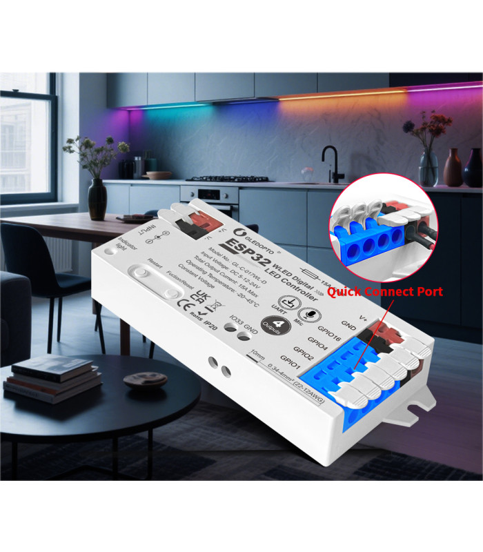 Sterownik LED WLED RGB WiFi ESP32 Home Assistant WS281x MIKROFON - 4 KANAŁY