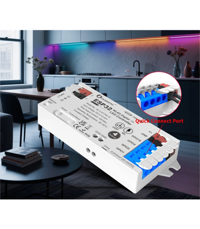 Sterownik LED WLED RGB WiFi ESP32 Home Assistant WS281x MIKROFON - 4 KANAŁY