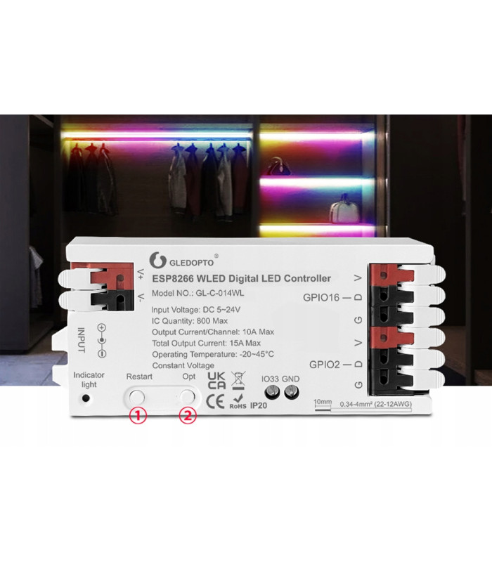 Sterownik LED WLED Magic Pixel RGBIC WiFi ESP8266 Home Assistant WS281x