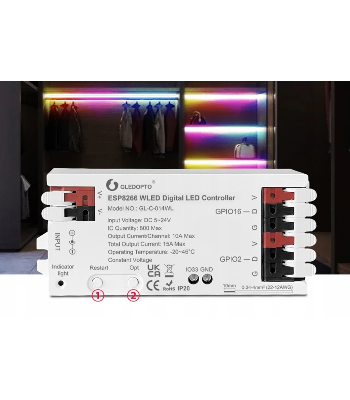 Sterownik LED WLED Magic Pixel RGBIC WiFi ESP8266 Home Assistant WS281x