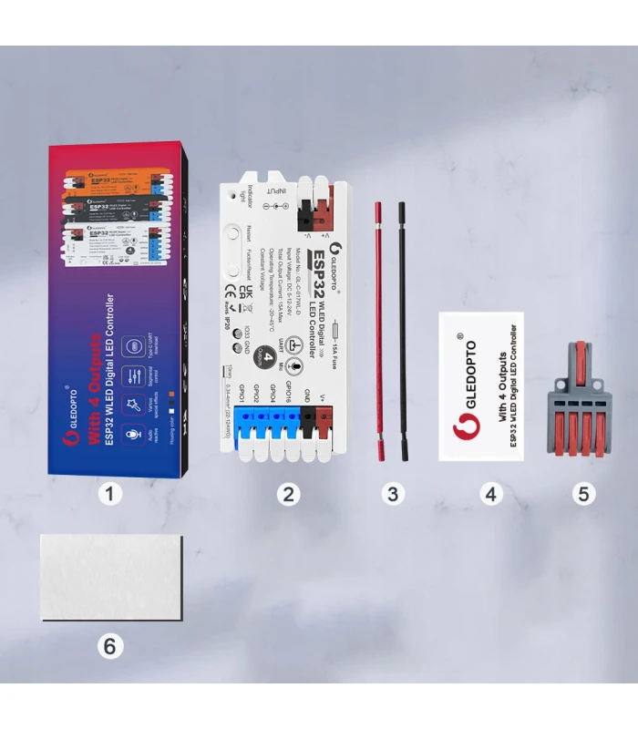 Sterownik LED WLED RGB WiFi ESP32 Home Assistant WS281x MIKROFON - 4 KANAŁY
