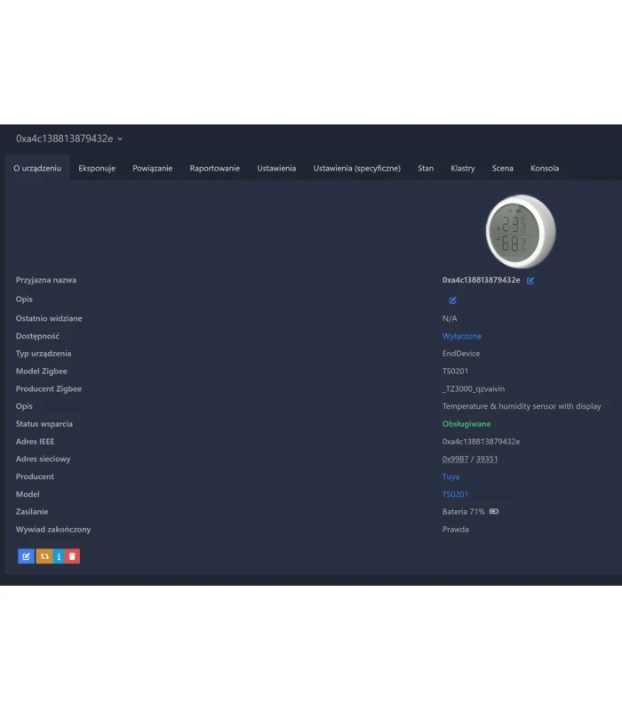 Czujnik temperatury wilgotności zewnętrzna sonda ZigBee Tuya Home Assistant