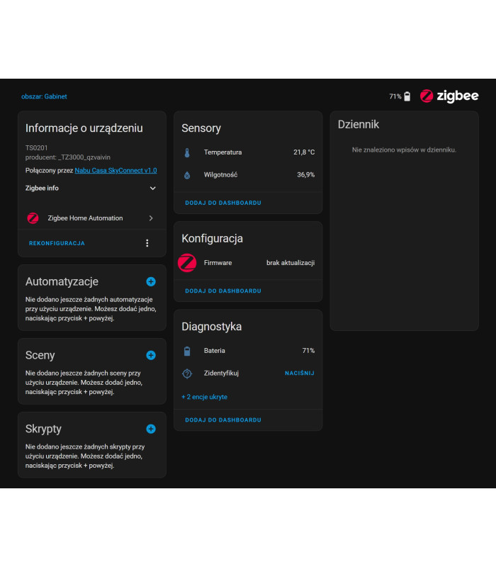 Czujnik temperatury wilgotności zewnętrzna sonda ZigBee Tuya Home Assistant